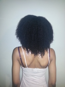 Freshly washed and deep conditioned hair; full back shot